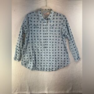 Izod Men's Geometric Blue Button Down Shirt 0256